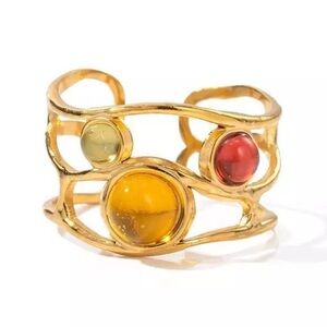 Anthropologie Gold Ring with Red and Yellow Accents